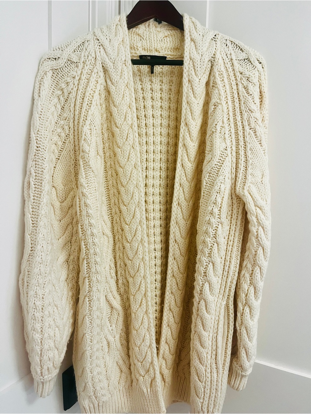 Maje Cream Cable-Detail Open Cardigan
